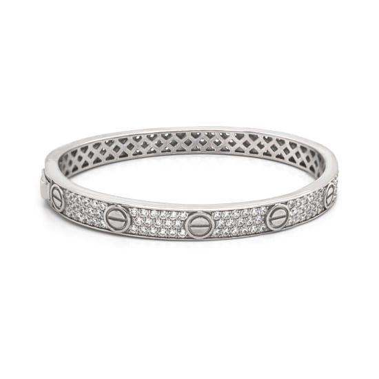 Sterling Silver Rhodium Plated CZ Pave Love Bracelet Bangle(IB-1102)