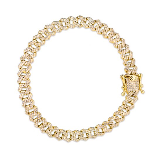 Sterling Silver Gold Vermeil CZ Pave Curb Hip Hop Bracelet 5mm (BR-CZ-143-G)