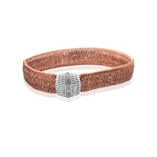 Sterling Silver Rosegold Vermeil Fancy Italian Stretch Bracelet Rose (BR-1090-R)