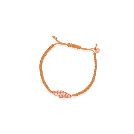 Sterling Silver Rosegold Vermeil Beads Brown Rope Bracelet (BR-1176-R)