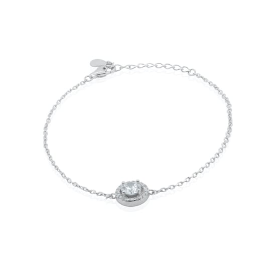 Sterling Silver Circle CZ Halo Bracelet (BR-1332)