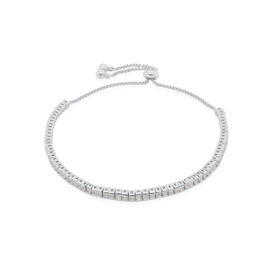 Sterling Silver Princess Cut Adjustable CZ Bracelet (BR-1334)
