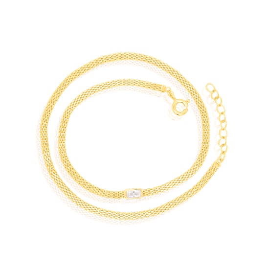 Sterling Silver Gold Vermeil CZ Bezel Set Emerald Cut Double Wrap Bracelet (BR-1453)