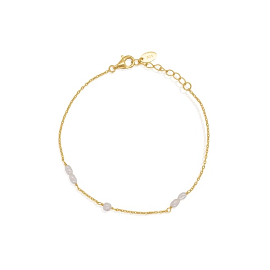 Sterling Silver Gold Vermeil Freshwater Pearl Bracelet (BR-1474-G)
