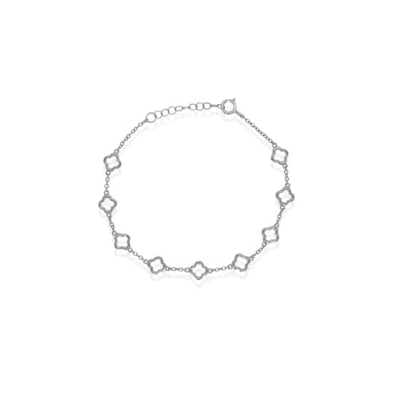 Sterling Silver Cutout Clover Station Bracelet (BR-1475)