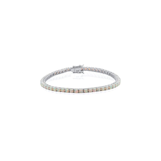 Sterling Silver Rhodium Plated 3mm Lab Created Gemstone Tennis Bracelet (BR-1477-RH)