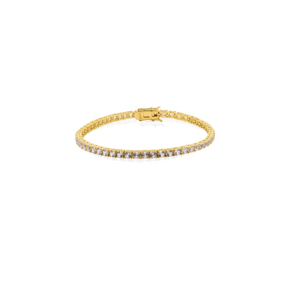 Sterling Silver Gold Vermeil 3mm Lab Created Gemstone Tennis Bracelet (BR-1477-G)