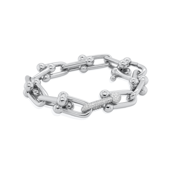 Sterling Silver CZ Pave Chunky Link Bracelet (BR-1479)