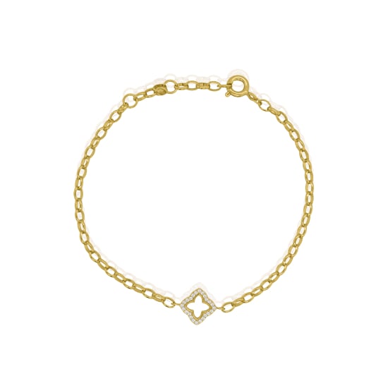 Sterling Silver Gold Vermeil CZ Halo Open Clover Bracelet (BR-1481-G)