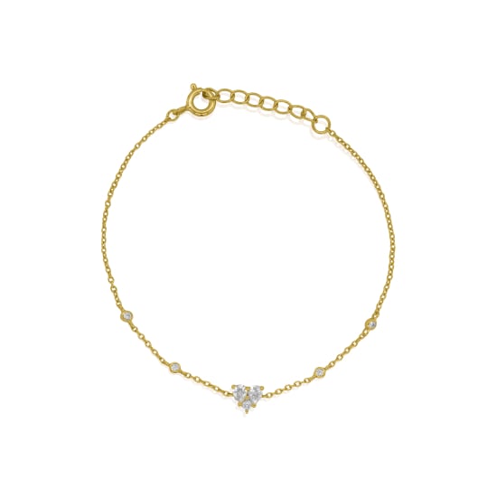 Sterling Silver Gold Vermeil CZ Heart Bracelet (BR-1482-G)