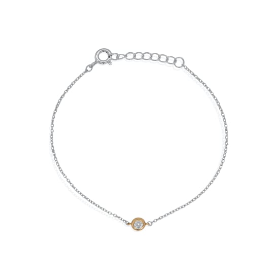 Sterling Silver Two Tones CZ Bezel Set Bracelet (BR-1483-2T)