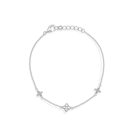 Sterling Silver CZ Cutout Clover Bracelet (BR-1485)