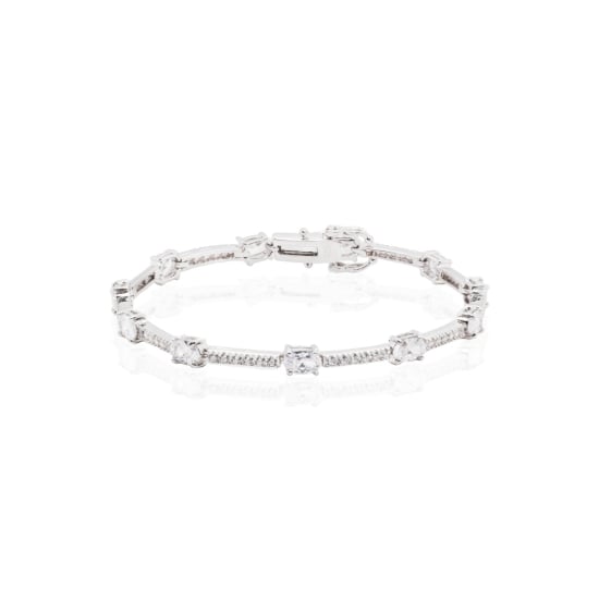 Sterling Silver Rhodium Plated CZ Plain Tennis Bracelet (BR-CZ-111)