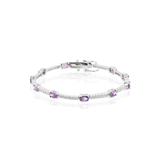 Sterling Silver Rhodium Plated CZ Plain Tennis Bracelet (Simulated Amethyst) (BR-CZ-111-A)