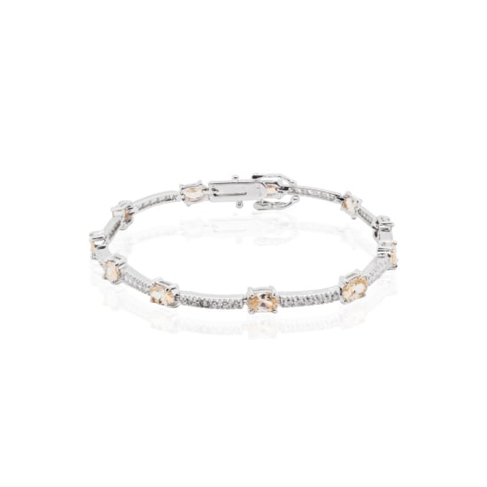 Sterling Silver Rhodium Plated CZ Plain Tennis Bracelet (Simulated Champagne) (BR-CZ-111-C)