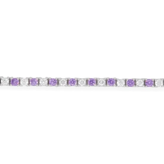 Sterling Silver Rhodium Plated CZ Plain 2mm Tennis Bracelet (Simulated Amethyst) (BR-CZ-127-A)
