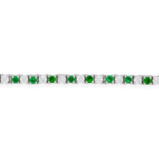 Sterling Silver Rhodium Plated CZ Plain 2mm Tennis Bracelet (Simulated Emerald) (BR-CZ-127-E)