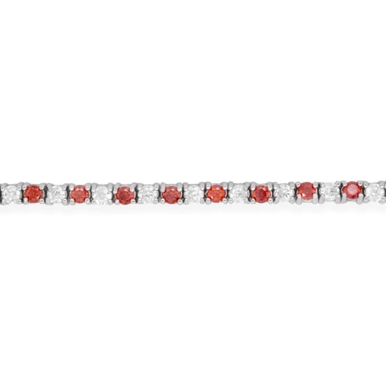 Sterling Silver Rhodium Plated CZ Plain 2mm Tennis Bracelet (Simulated Garnet) (BR-CZ-127-G)