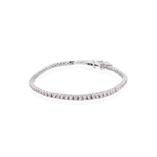 Sterling Silver Rhodium Plated CZ Plain 2mm Tennis Bracelet (Pink Tourmaline) (BR-CZ-127-P)