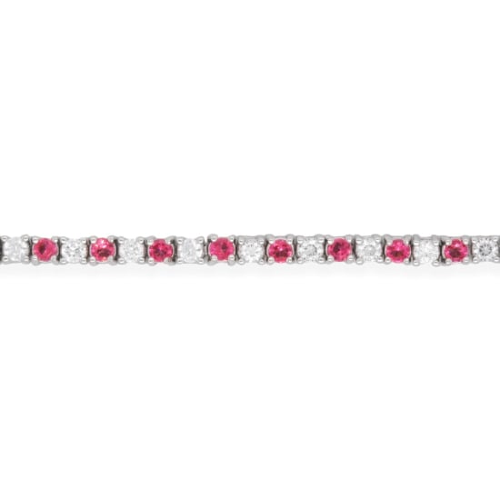 Sterling Silver Rhodium Plated CZ Plain 2mm Tennis Bracelet (Simulated Ruby) (BR-CZ-127-R)