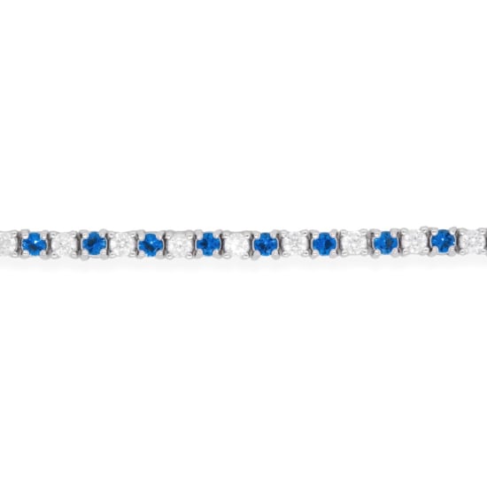 Sterling Silver Rhodium Plated CZ Plain 2mm Tennis Bracelet (Simulated Sapphire) (BR-CZ-127-S)
