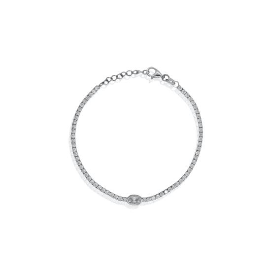 Sterling Silver Rhodium Plated CZ Bezel Set Oval Cut Tennis Bracelet (BR-CZ-148)