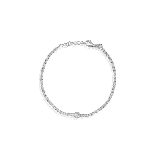 Sterling Silver Rhodium Plated CZ Bezel Set Round Cut Tennis Bracelet (BR-CZ-149)