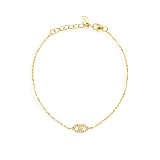 Sterling Silver Gold Vermeil Lab Diamond TCW 0.11ct Pave Evil Eye Bracelet (BR-LGD-1003-G)