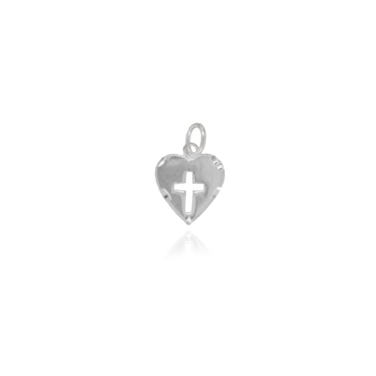 Sterling Silver Diamond Cut Religious Charm Heart Cross (C4755)