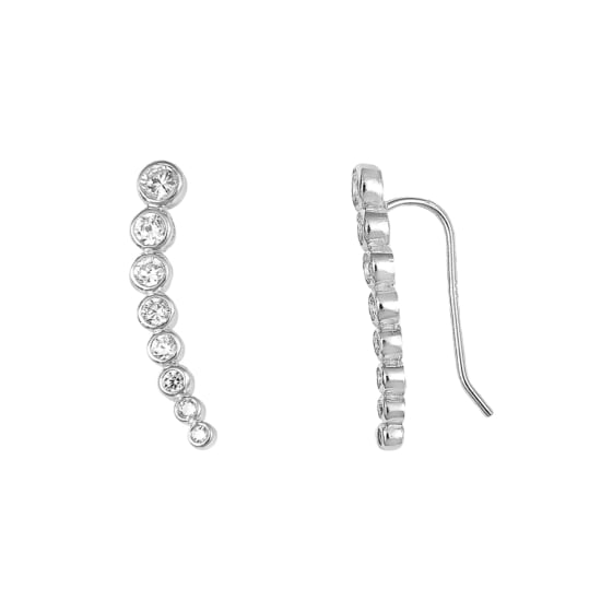 Sterling Silver Gradient Bezel CZ Ear Climber Earring 25mm (ER-1167)
