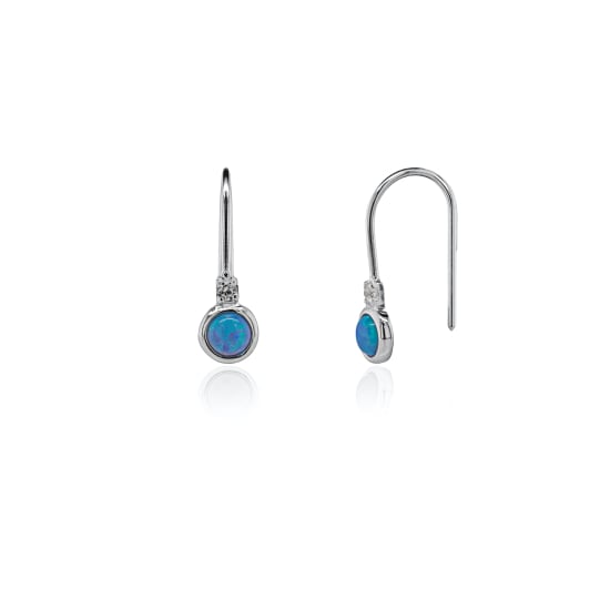 Sterling Silver Bezel Set Blue Opal CZ Hook Earrings (ER-1376-BO)