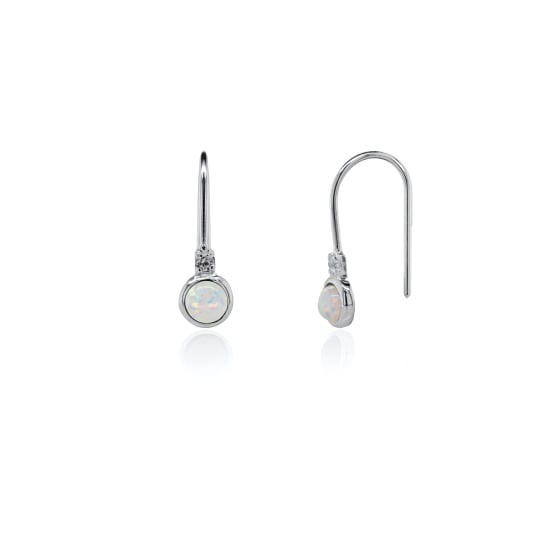 Sterling Silver Bezel Set White Opal CZ Hook Earrings (ER-1376-WO)
