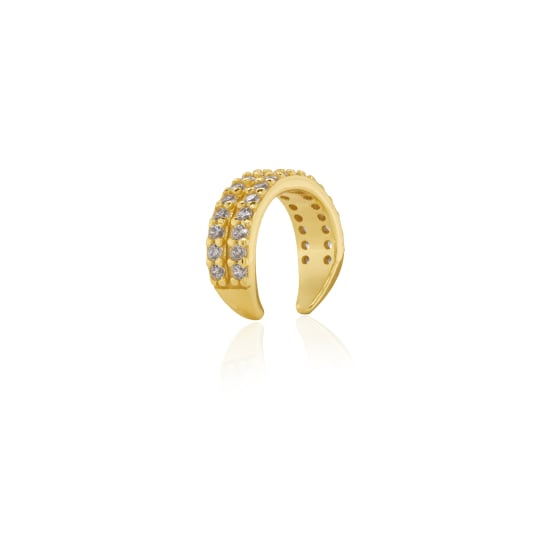 Sterling Silver Gold Vermeil Double Row CZ Ear Cuff Earrings (Single Piece) (ER-1377)