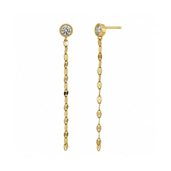 Sterling Silver Gold Vermeil CZ Bezel Set Long Buckle Chain Earrings (ER-1378-G)