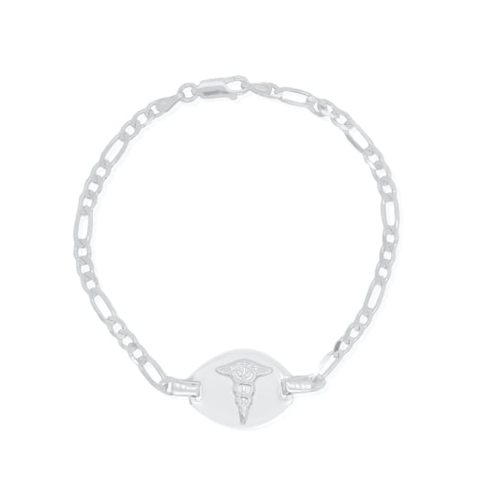 Sterling Silver Rhodium Plated Figaro 100 Medical Alert Bracelet 4mm (FIG-100-MED-RH)