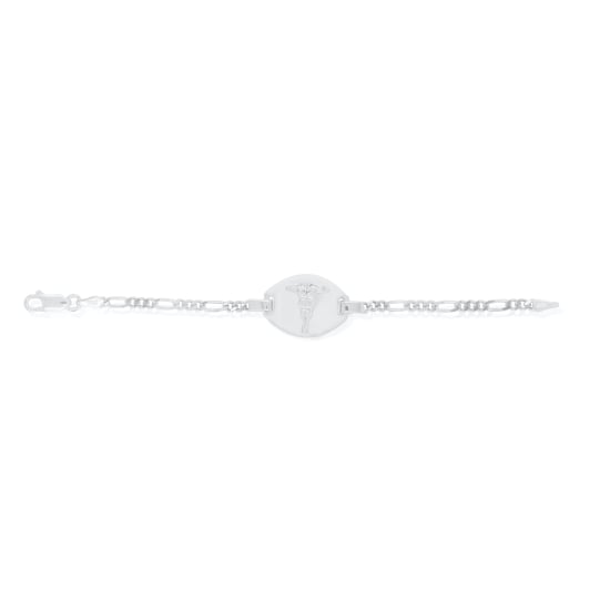 Sterling Silver Rhodium Plated Figaro 80 Medical Alert Bracelet 3.2mm (FIG-80-MED-RH)