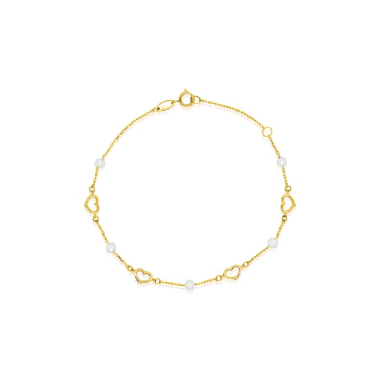 10K Yellow Gold Pearl & Cutout Heart by the Yard Bracelet (GB-10-1134)