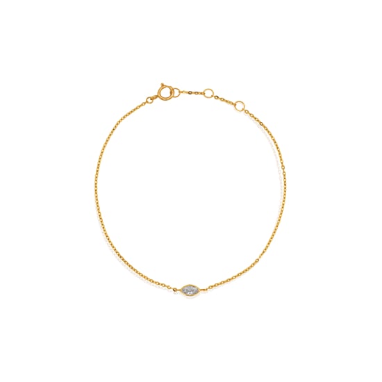10K Yellow Gold CZ Marquise Bezel Set Bracelet