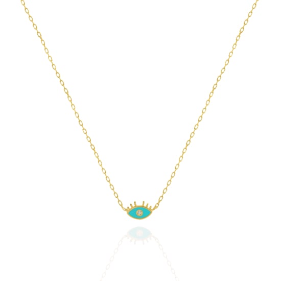 10K Yellow Gold Evil Eye with CZ and Enamel Necklace (GC-10-1129)