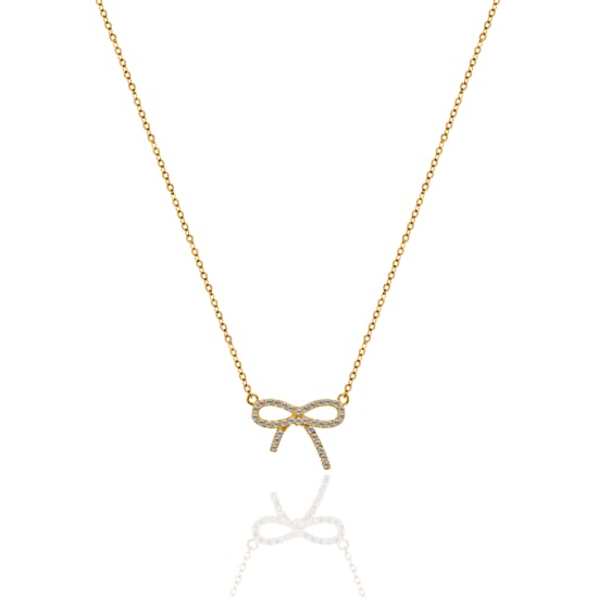 10K Yellow Gold CZ Pave Ribbon Bow Necklace (GC-10-1130)