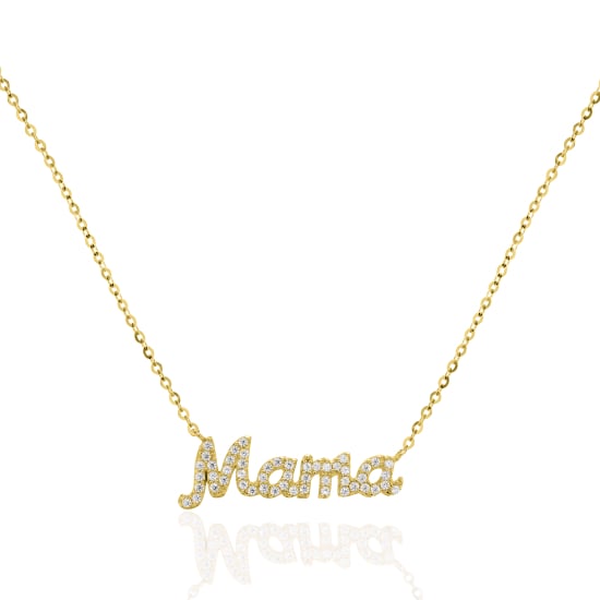 10K Yellow Gold CZ Pave MAMA Necklace (GC-10-1135-YG)