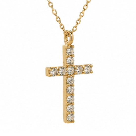 10K Yellow Gold CZ Pave Cross Pendant Necklace (GC-10-1138-YG)