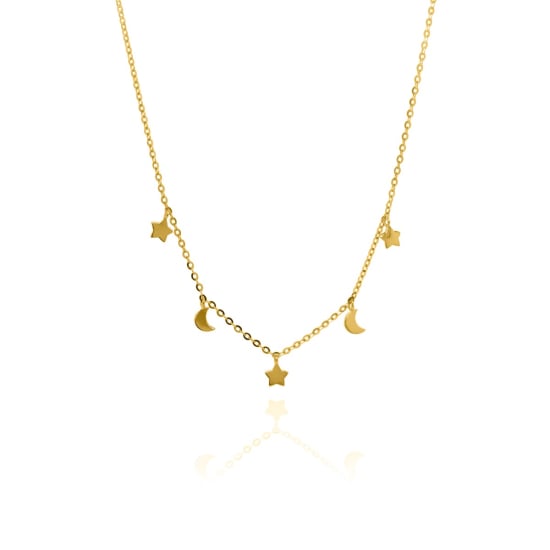 10K Yellow Gold Plain Star and Moon Necklace (GC-10-1152)