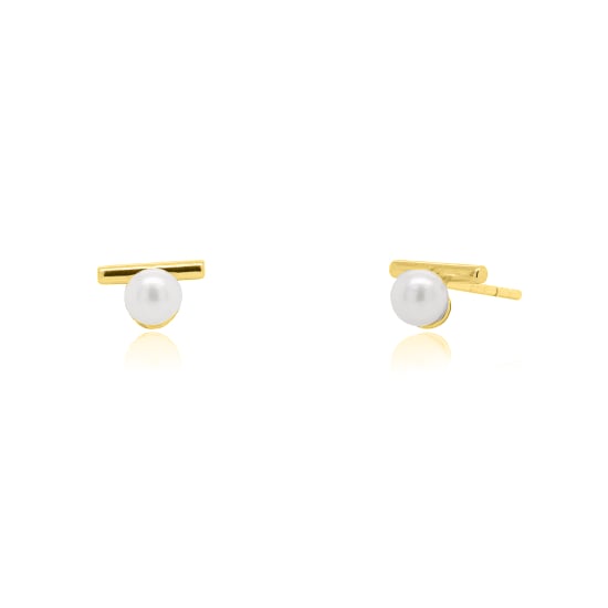 10K Yellow Gold Freshwater Pearl On the Bar Stud Earrings(GE-10-1123)