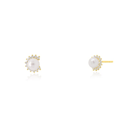 10K Yellow Gold Freshwater Pearl and CZ Stud Earrings(GE-10-1124)