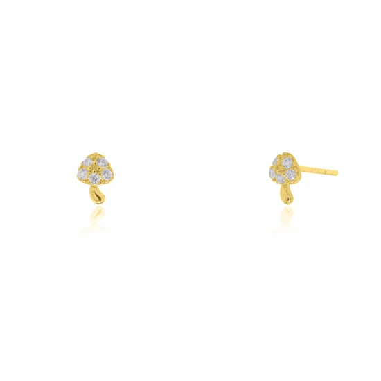 10K Yellow Gold Dainty CZ Pave Mushroom Stud Earrings(GE-10-1125)