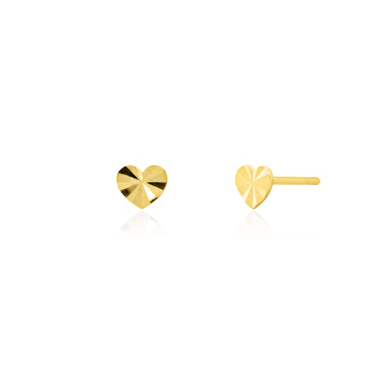 10K Yellow Gold Diamond Cut Heart Stud Earrings (GE-10-1130)