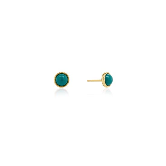 10K Yellow Gold Round Bezel Set Turquoise Stud Earrings (GE-10-1136)