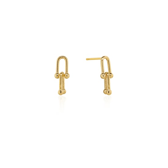 10K Yellow Gold Double U Links Stud Earrings (GE-10-1137)