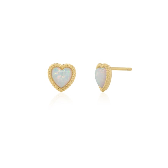 10K Yellow Gold Opal Heart Stud Earrings (GE-10-1140)
